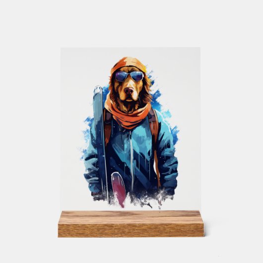 Skihund in Skibrille  5 Acrylschild (Vorderseite)