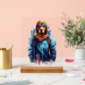 Skihund in Skibrille  5 Acrylschild (Hochzeit)