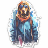 Skihund in Skibrille  5 Aufkleber (Vorderseite)