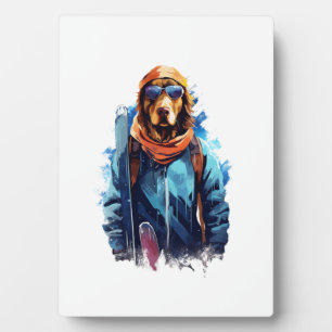Skihund in Skibrille 5 Fotoplatte