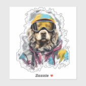Skihund in Skibrille 6 Aufkleber (Blatt)