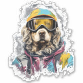 Skihund in Skibrille 6 Aufkleber (Vorderseite)