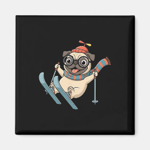 Skihund Winter Pug an den Hängen Lustige Schneeadv Magnet