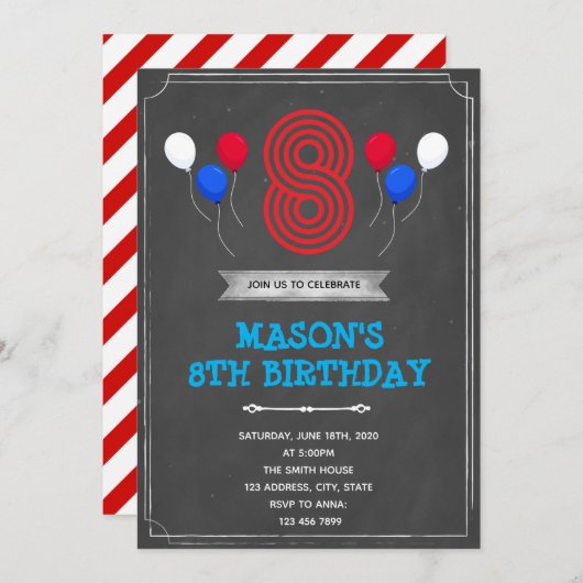 Skihütte 8. Geburtstagseinladung Einladung (Vorne/Hinten)