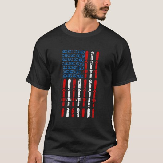 Skiing American Flag 4Th Of Julyice Skater Usa T-Shirt (Vorderseite)