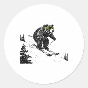 Skiing Bär, Lustige Wintersportarten, Papa Skigebi Runder Aufkleber