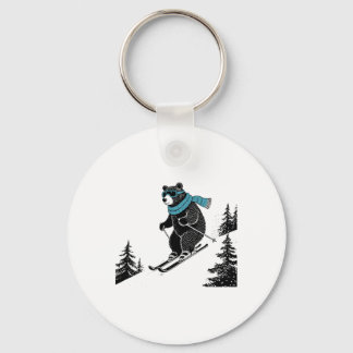 Skiing Bear, Funny Wintersports, Dad Ski Slope, Fu Schlüsselanhänger