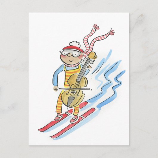 Skiing Cellist Postkarte (Vorderseite)
