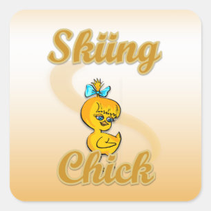 Skiing Chick Quadratischer Aufkleber