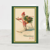 Skiing Child Delivering Christmas Bouquet Karte (Vorderseite)