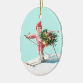 Skiing Child Delivering Christmas Bouquet Keramik Ornament (Links)