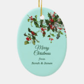 Skiing Child Delivering Christmas Bouquet Keramik Ornament (Hinten)