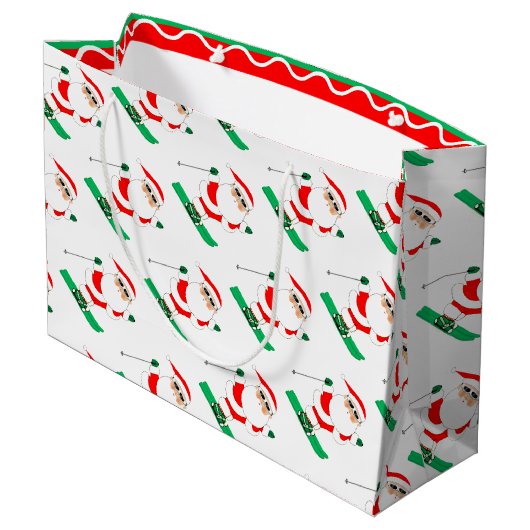 Skiing Christmas Holiday Große Geschenktüte (Rückseite Schrägansicht)