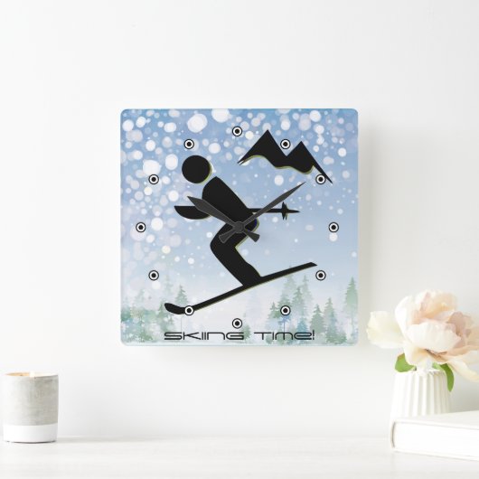 Skiing Design Wall Clock Quadratische Wanduhr (Zuhause)