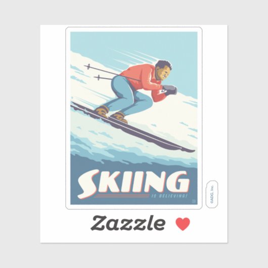 Skiing glaubt Retro Print Aufkleber (Blatt)