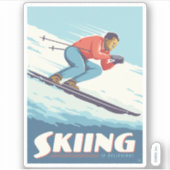 Skiing glaubt Retro Print Aufkleber (Vorderseite)