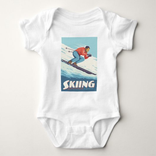 Skiing glaubt Retro Print Baby Strampler (Vorderseite)