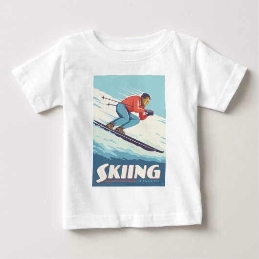 Skiing glaubt Retro Print Baby T-shirt (Vorderseite)