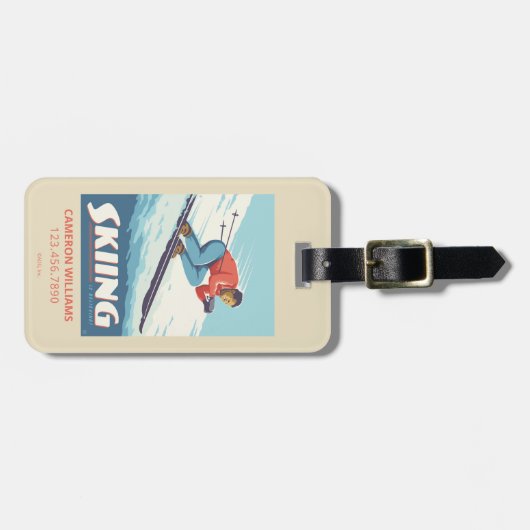 Skiing glaubt Retro Print Gepäckanhänger (Vorderseite horizontal)