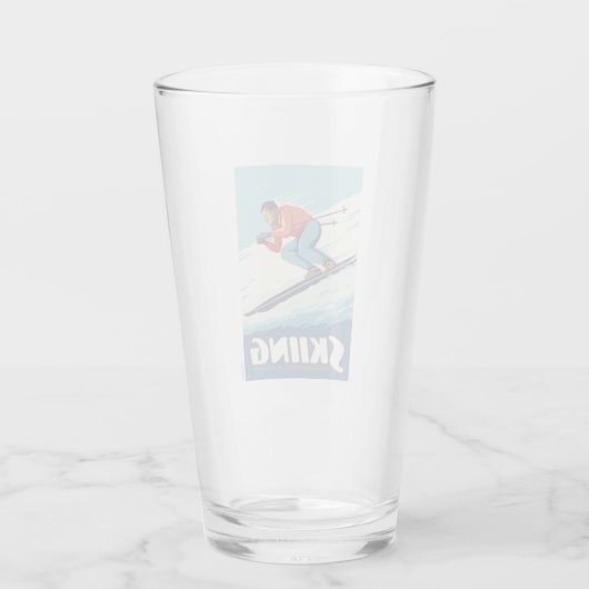 Skiing glaubt Retro Print Glas (Rückseite)