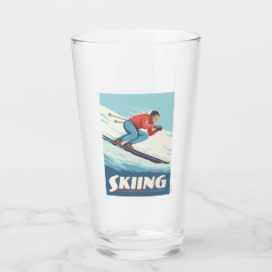 Skiing glaubt Retro Print Glas