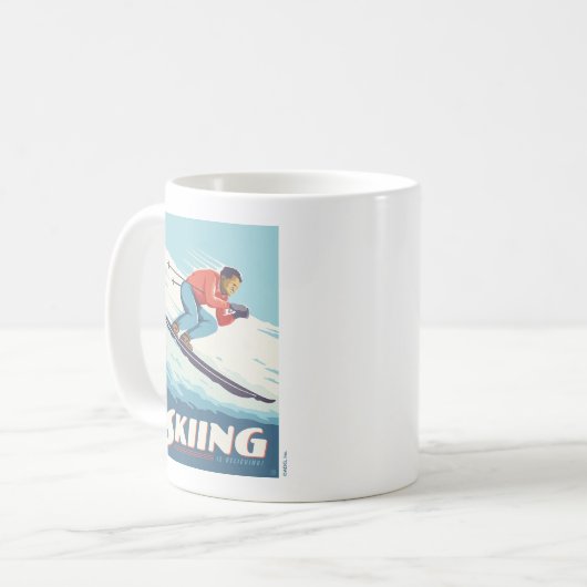 Skiing glaubt Retro Print Kaffeetasse (Vorderseite Links)