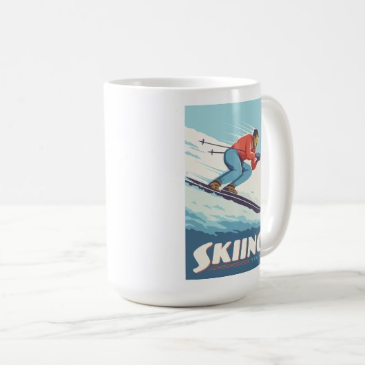 Skiing glaubt Retro Print Kaffeetasse (VorderseiteRechts)