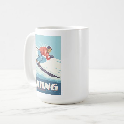 Skiing glaubt Retro Print Kaffeetasse (Vorderseite Links)