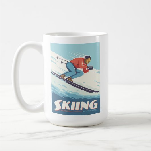 Skiing glaubt Retro Print Kaffeetasse (Links)