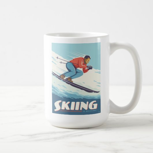Skiing glaubt Retro Print Kaffeetasse (Rechts)