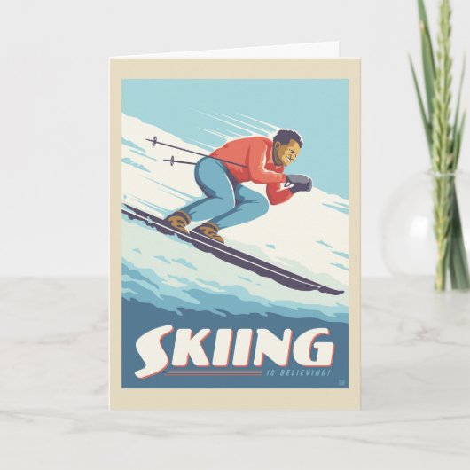 Skiing glaubt Retro Print Karte (Vorderseite)