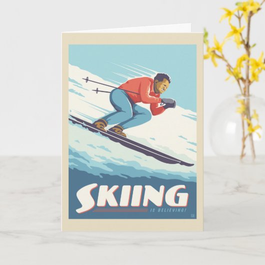 Skiing glaubt Retro Print Karte (Gelbe Blume)