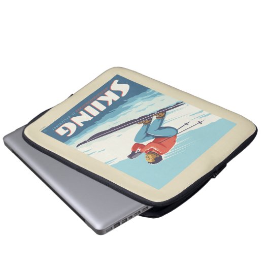 Skiing glaubt Retro Print Laptopschutzhülle (Vorne Knopf)