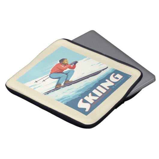 Skiing glaubt Retro Print Laptopschutzhülle (Vorne Oben)