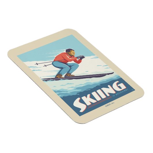 Skiing glaubt Retro Print Magnet (Rechte Seite)