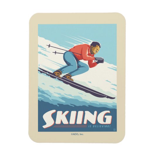 Skiing glaubt Retro Print Magnet (Vertikal)