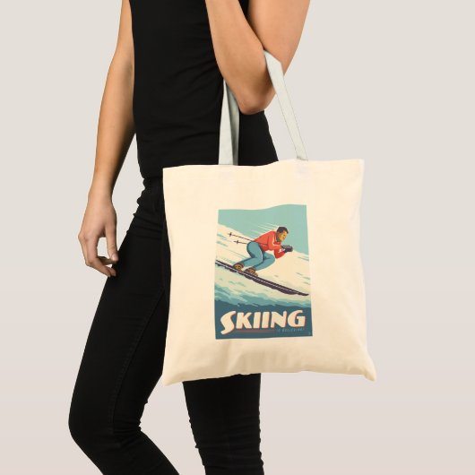 Skiing glaubt Retro Print Tragetasche (Vorderseite (Produkt))