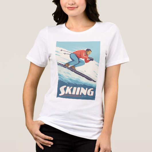 Skiing glaubt Retro Print Tri-Blend Shirt (Vorderseite)