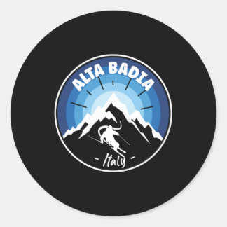 Skiing In Alta Badia Italy Blue Runder Aufkleber