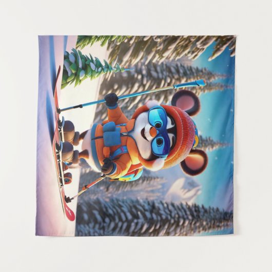 Skiing Mouse Tapestry Wandteppich (Vorderseite (Horizontal))