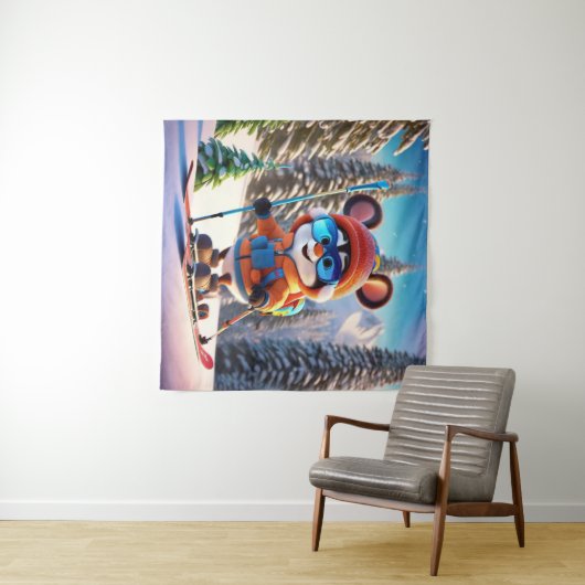 Skiing Mouse Tapestry Wandteppich (Beispiel (Horizontal))