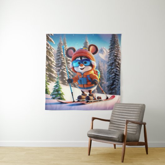 Skiing Mouse Tapestry Wandteppich (Beispiel)