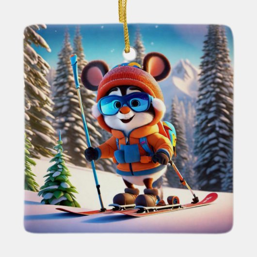 Skiing Mouse Weihnachtsschmuck (Vorderseite)
