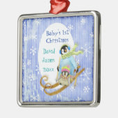 Skiing Pinguin Baby's 1. Weihnachtsdekoration Silbernes Ornament (Links)