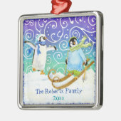 Skiing Pinguin Baby's 1. Weihnachtsdekoration Silbernes Ornament (Links)