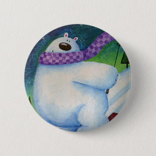 Skiing Polar Bear Button