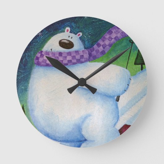 Skiing Polar Bear Runde Wanduhr (Vorderseite)