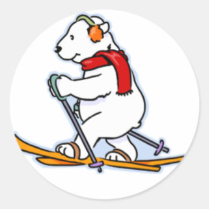 Skiing Polar Bear Runder Aufkleber