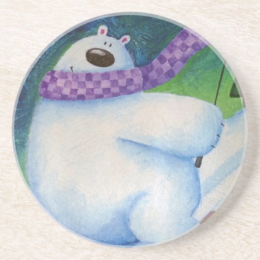 Skiing Polar Bear Sandstein Untersetzer (Vorne)