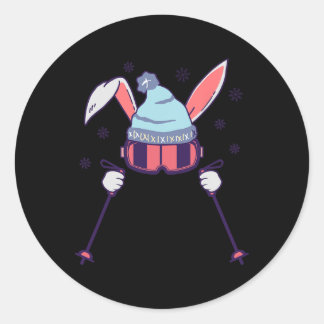 Skiing Rabbit With Goggles And Ski Beanie Winter S Runder Aufkleber